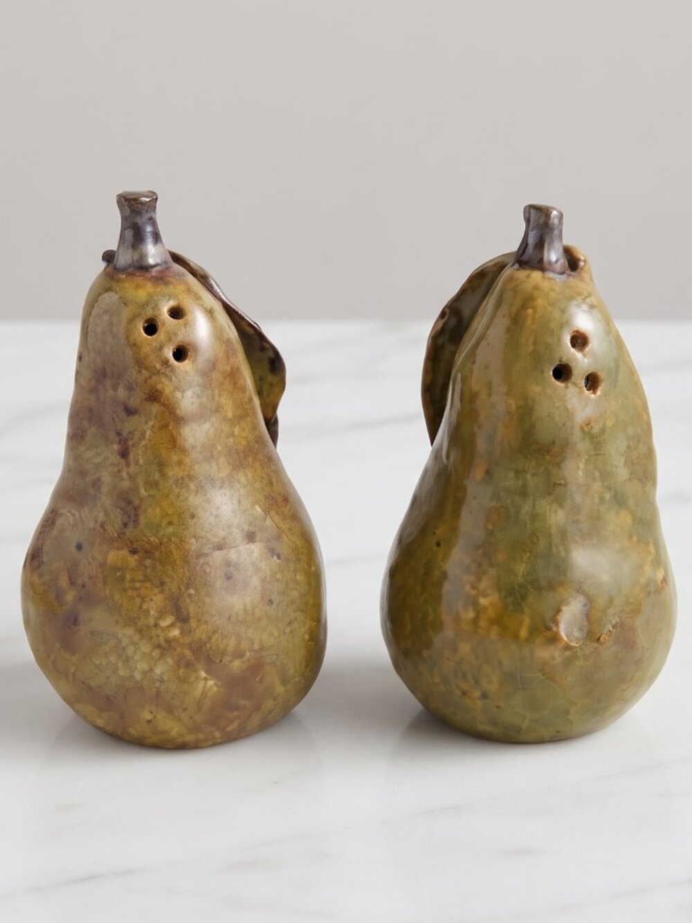 Handmade Ceramic Pear Salt Pepper Shakers Rustic Artisan Pottery Set 4.5"